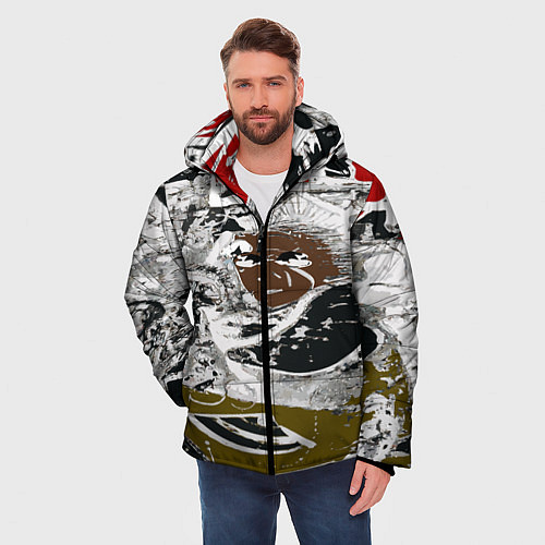 Мужская зимняя куртка Абстракция мазки цветной краски графика / 3D-Светло-серый – фото 3