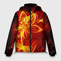Мужская зимняя куртка Цветок из огня на чёрном фоне