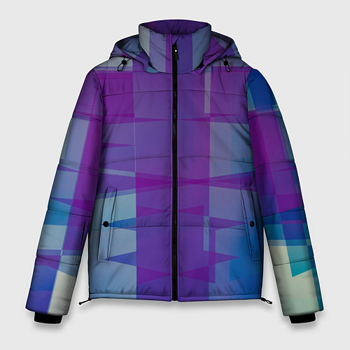 Мужская зимняя куртка Геометрические объёмные фиолетовые кубы / 3D-Светло-серый – фото 1