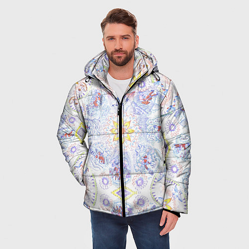 Мужская зимняя куртка Рисунок чернилами осень среди людей / 3D-Светло-серый – фото 3