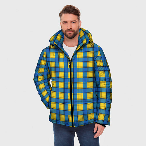 Мужская зимняя куртка Желтый с синим клетчатый модный узор / 3D-Красный – фото 3