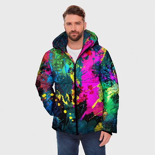 Мужская зимняя куртка Разноцветные кляксы красов / 3D-Светло-серый – фото 3