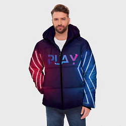 Куртка зимняя мужская Play неоновые буквы и красно синие полосы, цвет: 3D-светло-серый — фото 2