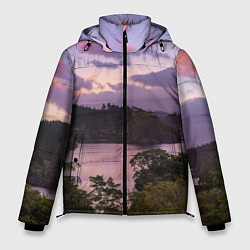 Куртка зимняя мужская Пейзаж вечерней реки и леса, цвет: 3D-красный