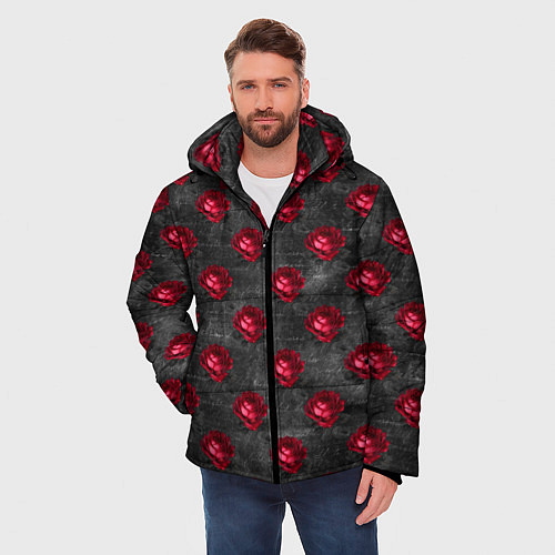 Мужская зимняя куртка Красные бутоны цветов / 3D-Красный – фото 3