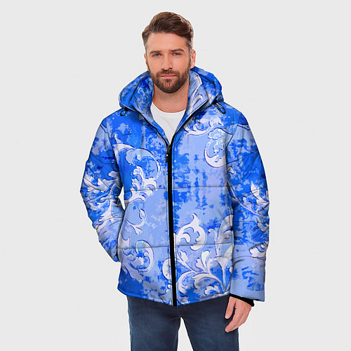 Мужская зимняя куртка Растительный орнамент - паттерн / 3D-Красный – фото 3