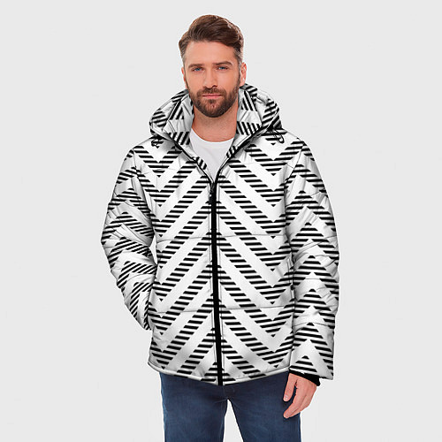 Мужская зимняя куртка Паттерн ломанных линий / 3D-Красный – фото 3