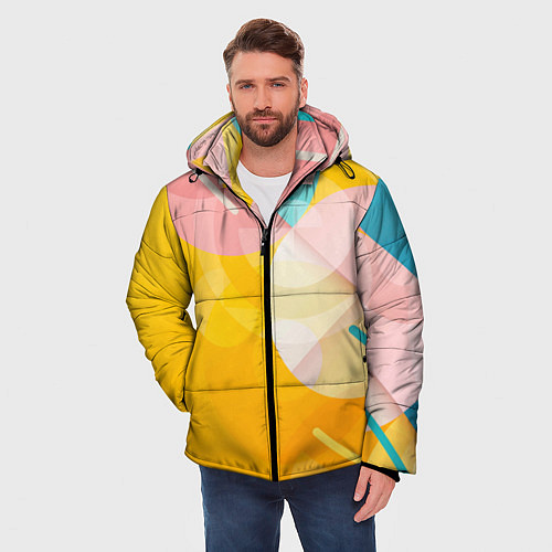 Мужская зимняя куртка Геометрическая абстракция в солнечных тонах / 3D-Светло-серый – фото 3