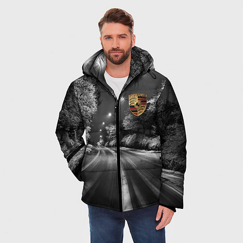 Мужская зимняя куртка Порше - зимняя дорога / 3D-Красный – фото 3