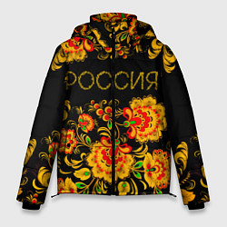 Куртка зимняя мужская РОССИЯ роспись хохлома, цвет: 3D-красный