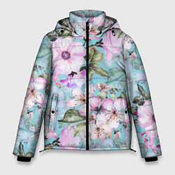 Куртка зимняя мужская Яблоня в цвету акварель, цвет: 3D-черный
