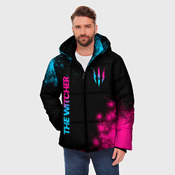 Куртка зимняя мужская The Witcher - neon gradient: надпись, символ, цвет: 3D-черный — фото 2