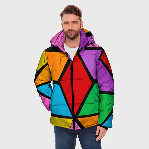 Мужская зимняя куртка Множество разноцветных ромбов / 3D-Светло-серый – фото 3