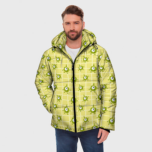 Мужская зимняя куртка Зеленые одноглазые человечки / 3D-Светло-серый – фото 3
