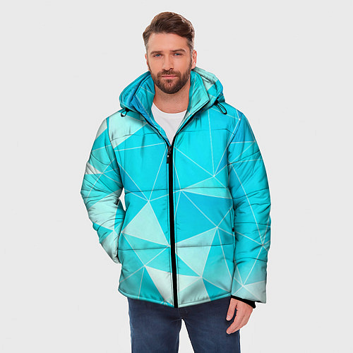 Мужская зимняя куртка Легкие голубые блоки с градиентом / 3D-Красный – фото 3
