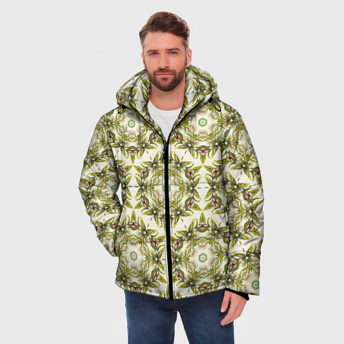 Мужская зимняя куртка Цветы абстрактные зелёные / 3D-Красный – фото 3