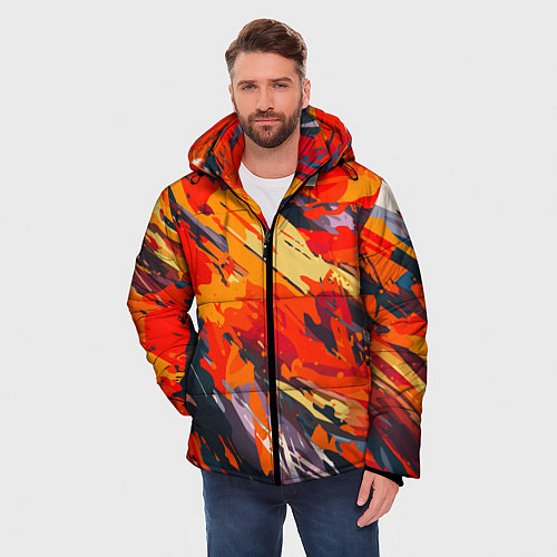 Мужская зимняя куртка Оранжевые кляксы / 3D-Красный – фото 3