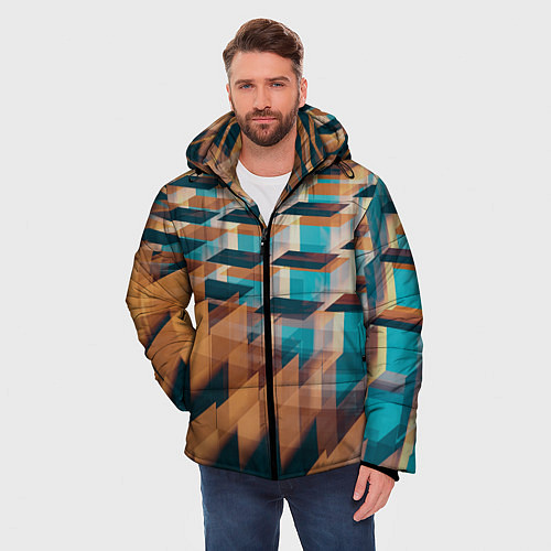 Мужская зимняя куртка Абстрактное множество поверхностей разных цветов / 3D-Светло-серый – фото 3