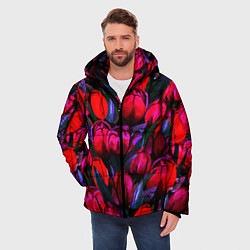 Куртка зимняя мужская Тюльпаны - поле красных цветов, цвет: 3D-черный — фото 2