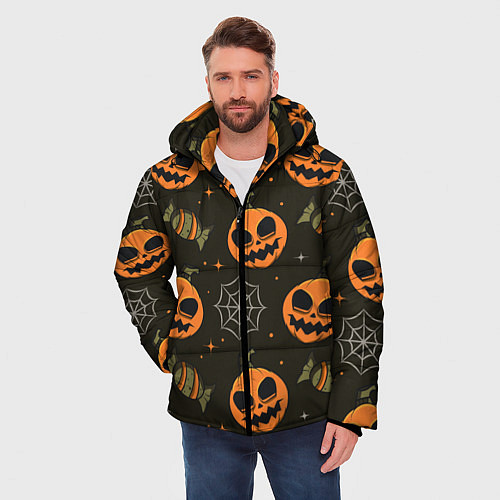 Мужская зимняя куртка Хэллоуин тыквы / 3D-Светло-серый – фото 3