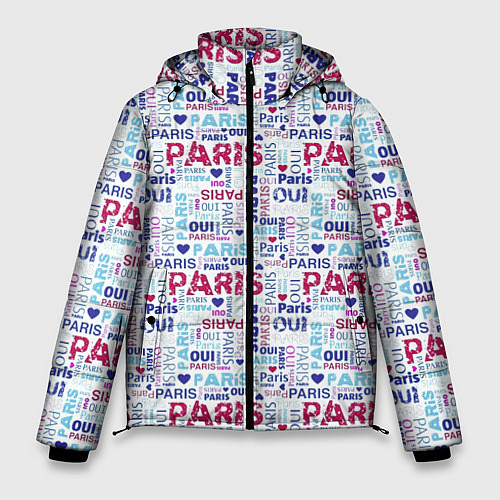Мужская зимняя куртка Парижская бумага с надписями - текстура / 3D-Светло-серый – фото 1