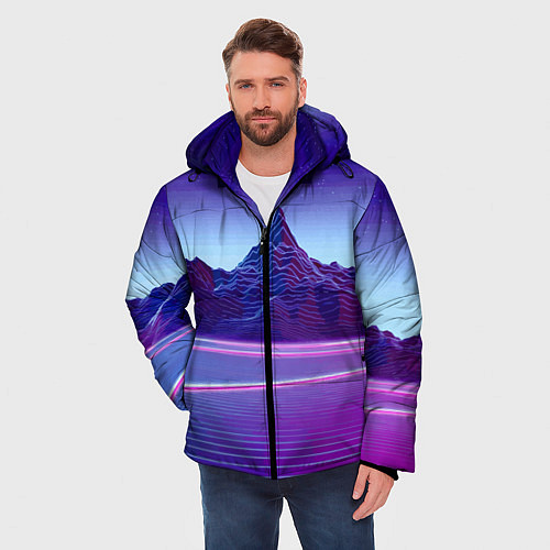 Мужская зимняя куртка Neon mountains - Vaporwave / 3D-Красный – фото 3
