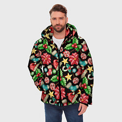 Куртка зимняя мужская Зимний праздничный орнамент, цвет: 3D-красный — фото 2