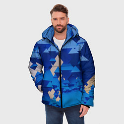 Куртка зимняя мужская Абстрактные синие тетраэдры, цвет: 3D-светло-серый — фото 2
