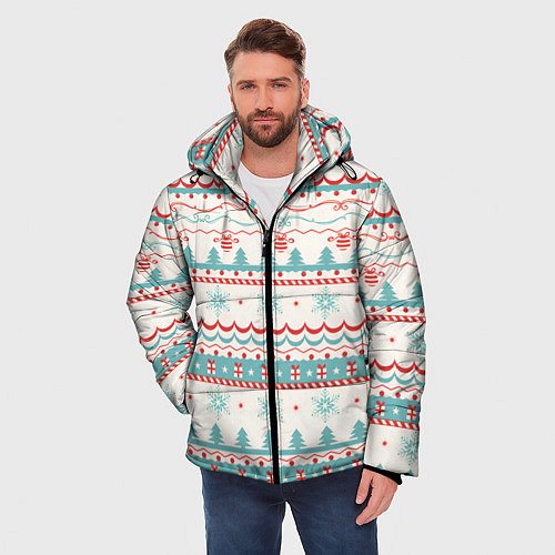 Мужская зимняя куртка Новогодний свитер, но без оленей / 3D-Красный – фото 3