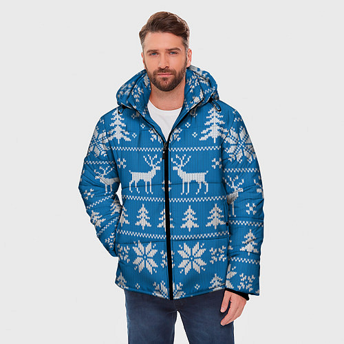 Мужская зимняя куртка Рождественский синий свитер с оленями / 3D-Красный – фото 3
