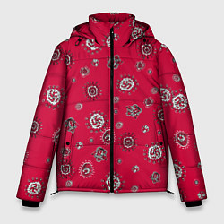 Куртка зимняя мужская Красно черные цветы, цвет: 3D-красный