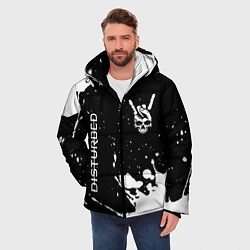 Куртка зимняя мужская Disturbed и рок символ на темном фоне, цвет: 3D-черный — фото 2