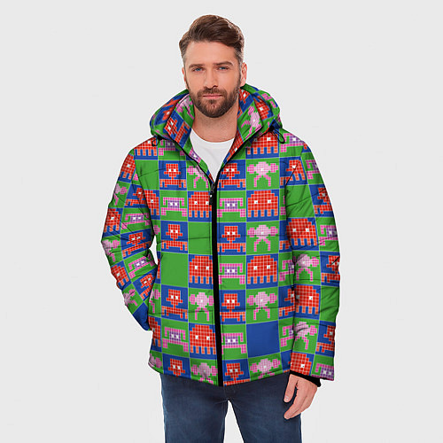 Мужская зимняя куртка Пиксельный рисунок поп арт / 3D-Красный – фото 3