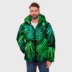 Куртка зимняя мужская Тропические растения - текстура, цвет: 3D-красный — фото 2