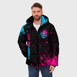 Куртка зимняя мужская Cyberpunk 2077 - neon gradient: надпись, символ, цвет: 3D-черный — фото 2