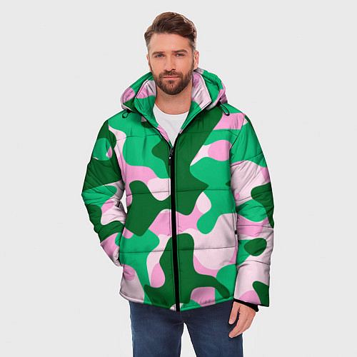Мужская зимняя куртка Абстрактные зелёно-розовые пятна / 3D-Красный – фото 3