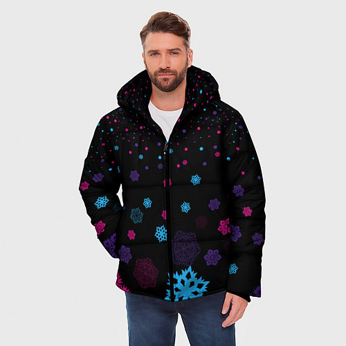 Мужская зимняя куртка Цветные снежинки / 3D-Красный – фото 3