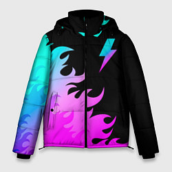 Куртка зимняя мужская AC DC неоновый огонь, цвет: 3D-черный