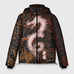 Куртка зимняя мужская Японский неоновый дракон, цвет: 3D-черный