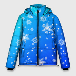 Куртка зимняя мужская Снежинки на голубом фоне, цвет: 3D-черный