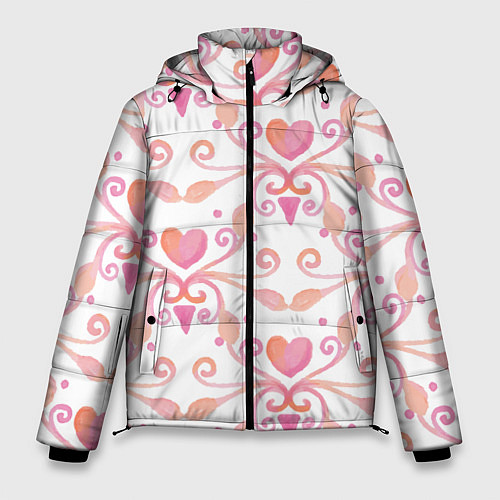 Мужская зимняя куртка Винтажные сердечки / 3D-Черный – фото 1