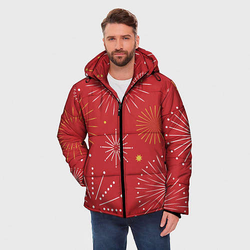 Мужская зимняя куртка Горящие снежинки / 3D-Красный – фото 3