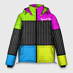 Куртка зимняя мужская Лоскутный полосатый принт Арлекино, цвет: 3D-черный