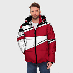 Куртка зимняя мужская Красно черная геометрия на белом, цвет: 3D-черный — фото 2