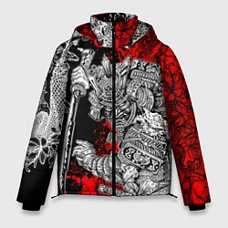 Куртка зимняя мужская Самурай и драконы, цвет: 3D-черный