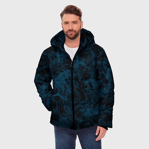 Мужская зимняя куртка Синий и черный мраморный узор / 3D-Красный – фото 3