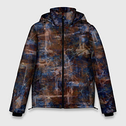 Куртка зимняя мужская Коричневый с синим абстрактный гранжевый, цвет: 3D-черный