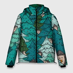 Куртка зимняя мужская Ежи в еловом лесу, цвет: 3D-светло-серый