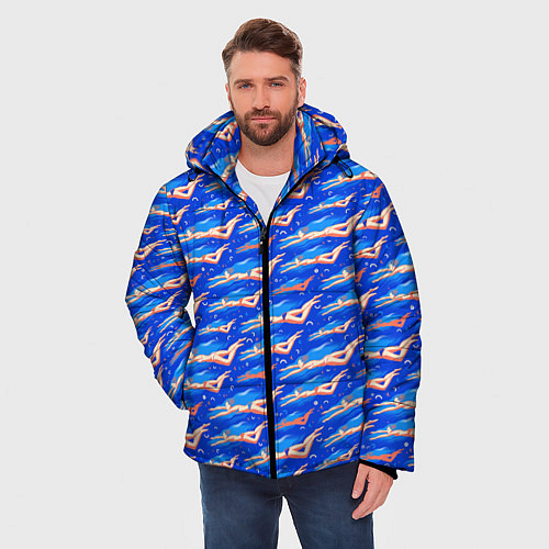 Мужская зимняя куртка Плывущие девушки на синем / 3D-Красный – фото 3