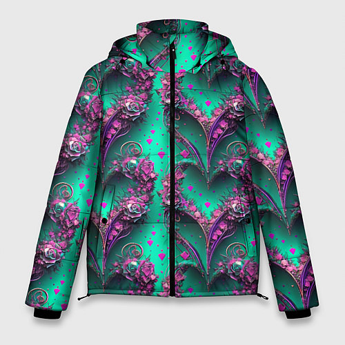 Мужская зимняя куртка Паттерн сердца из цветов / 3D-Светло-серый – фото 1